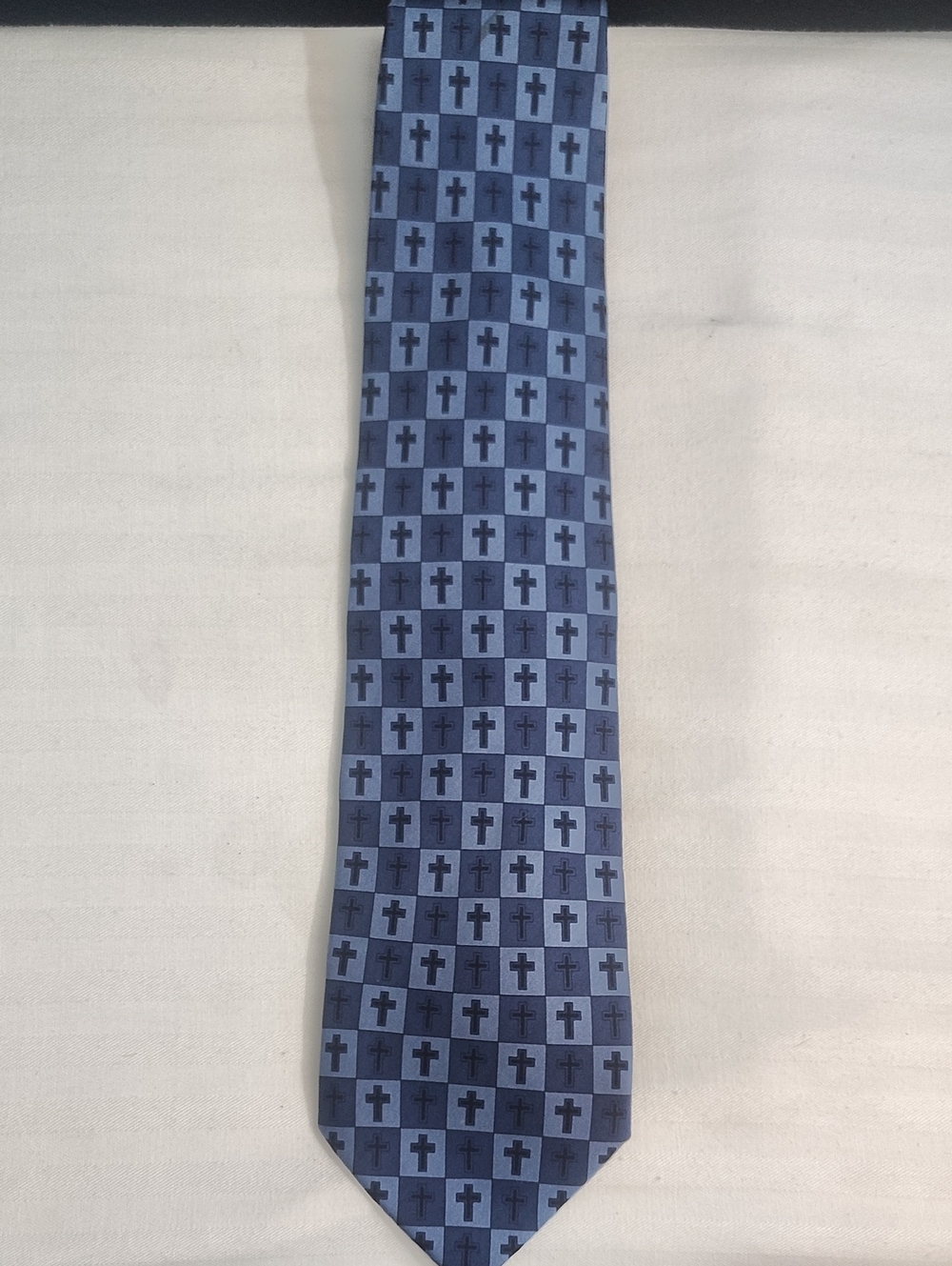 Inspirations Religious Silk Blue Cross Pattern Men's Tie